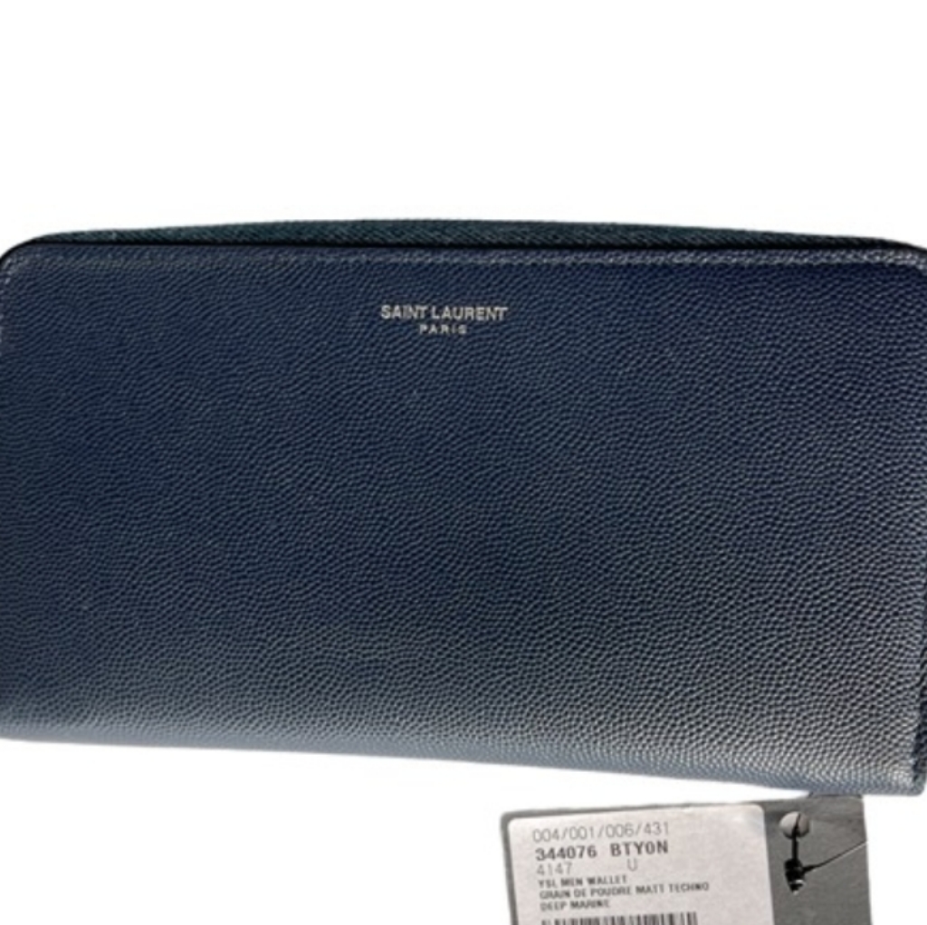 Ysl Saint Laurent Continental Navy Blue Leather Zip-Around Wallet